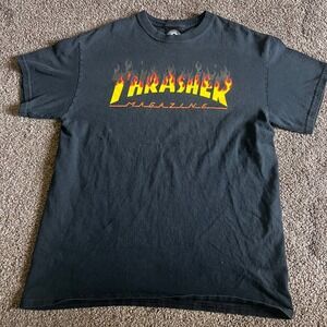 Thrasher Magazine Flame Logo Graphic Print Short Sleeve T-Shirt Size Medium